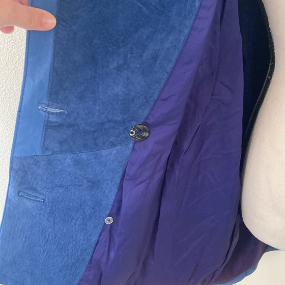 VINTAGE | Blue Suede 💙Leather Double Breasted Jacket Women’s Large - Picture 8 of 16